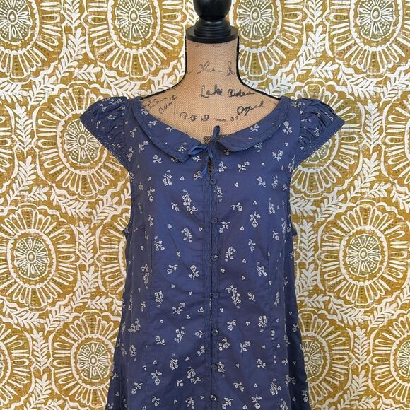 NWOT Free People Beasley Floral Drop Waist Babydoll Mini Dress Navy Combo Sz XL - Picture 8 of 15
